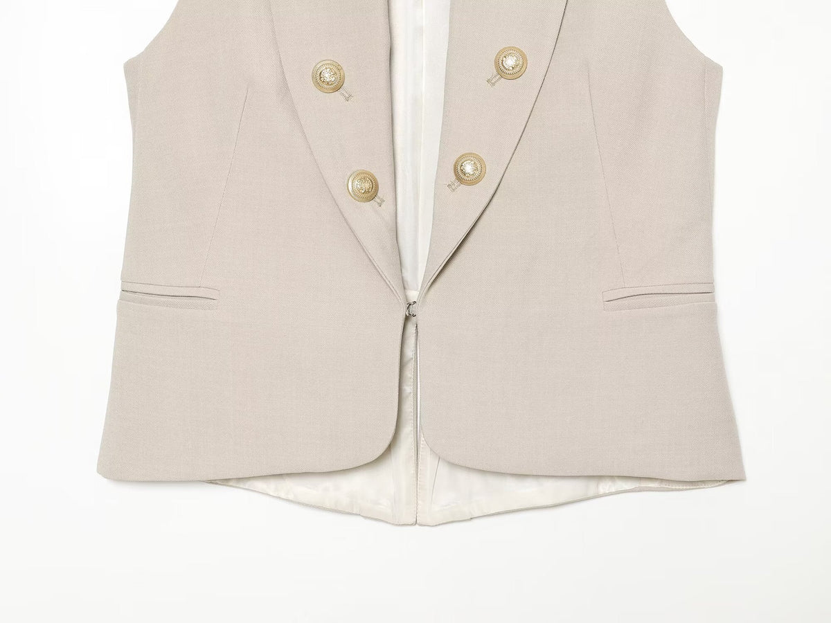 Women's button decoration stand collar vest