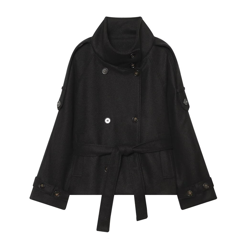 Women's soft textured double breasted stand collar Coat