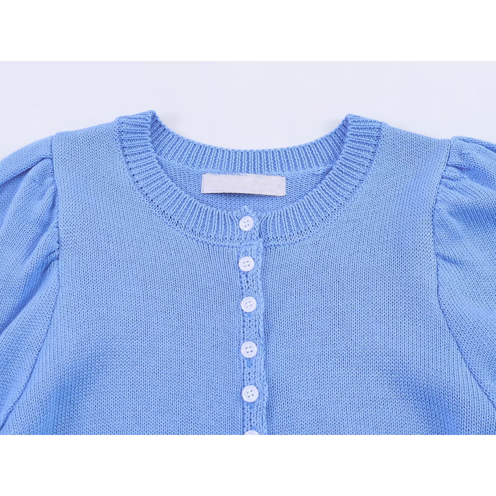 Women's O Neck bubble short sleeved knitted Coat