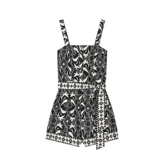 Women's with Belt vacation style printed jumpsuit shorts