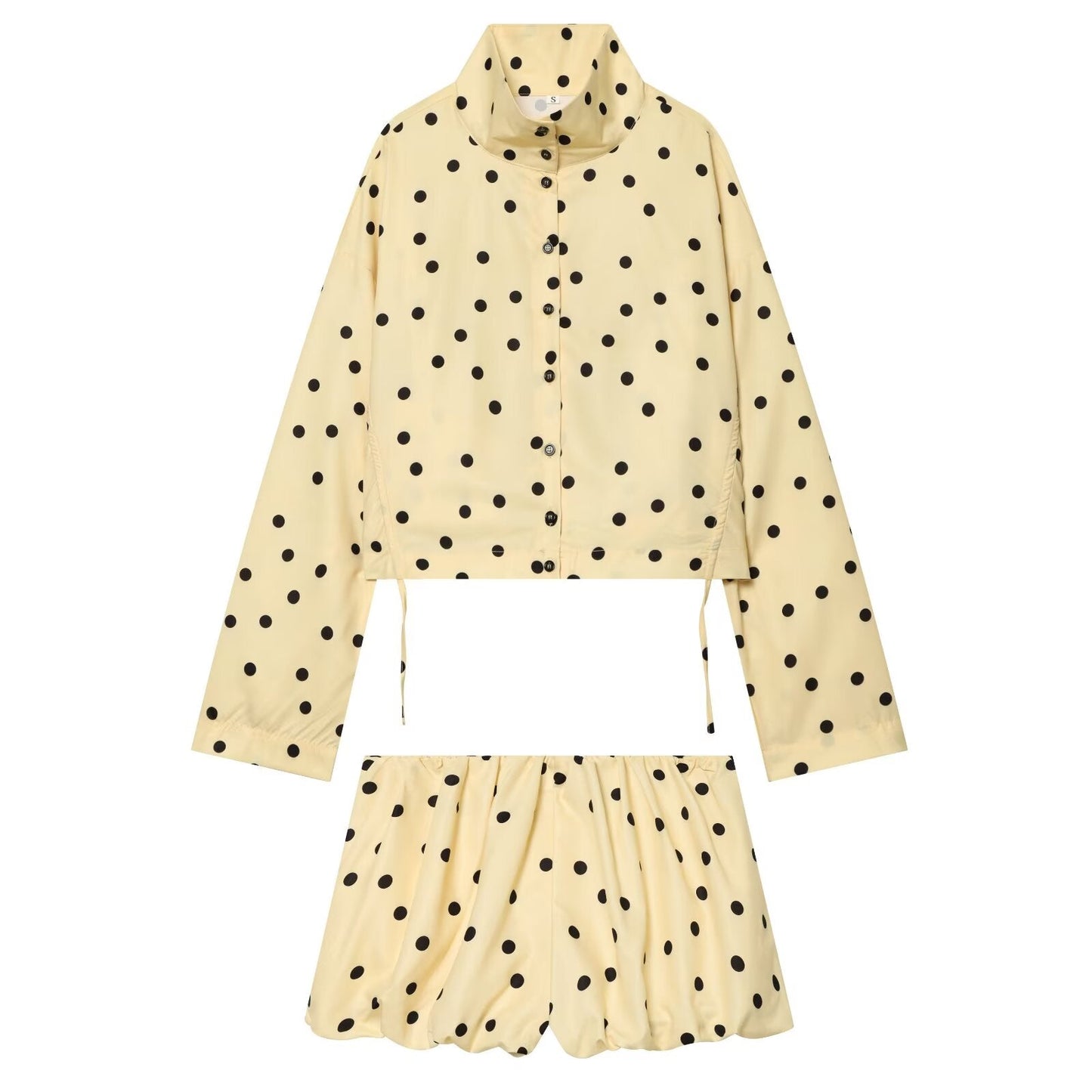 suit Women's 2 pieces lace up decorative polka dot Coat+shorts