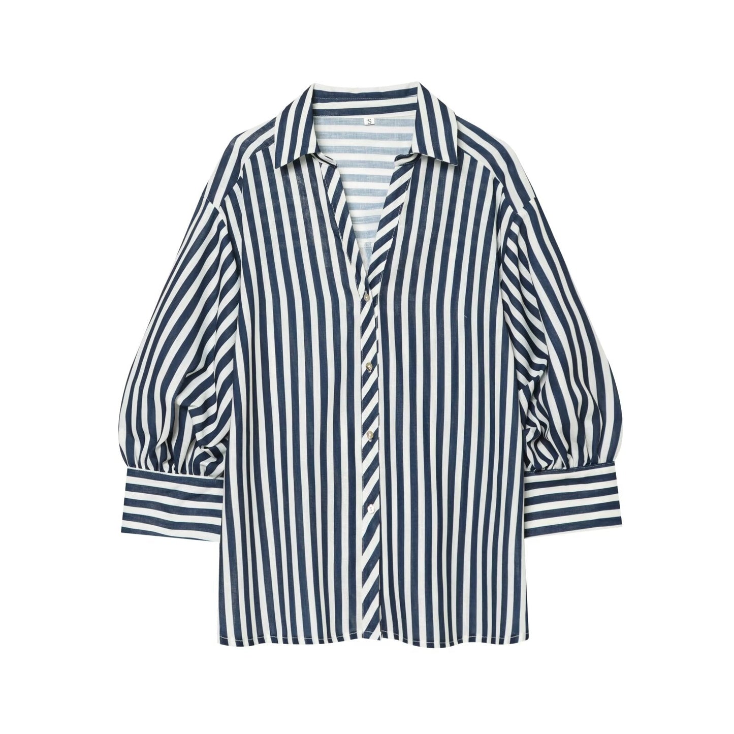 Women's bubble sleeve linen striped shirt