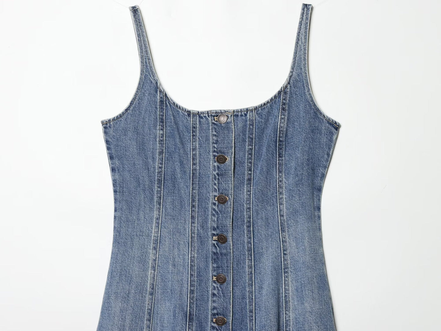 Women's retro buckle suspender denim dress