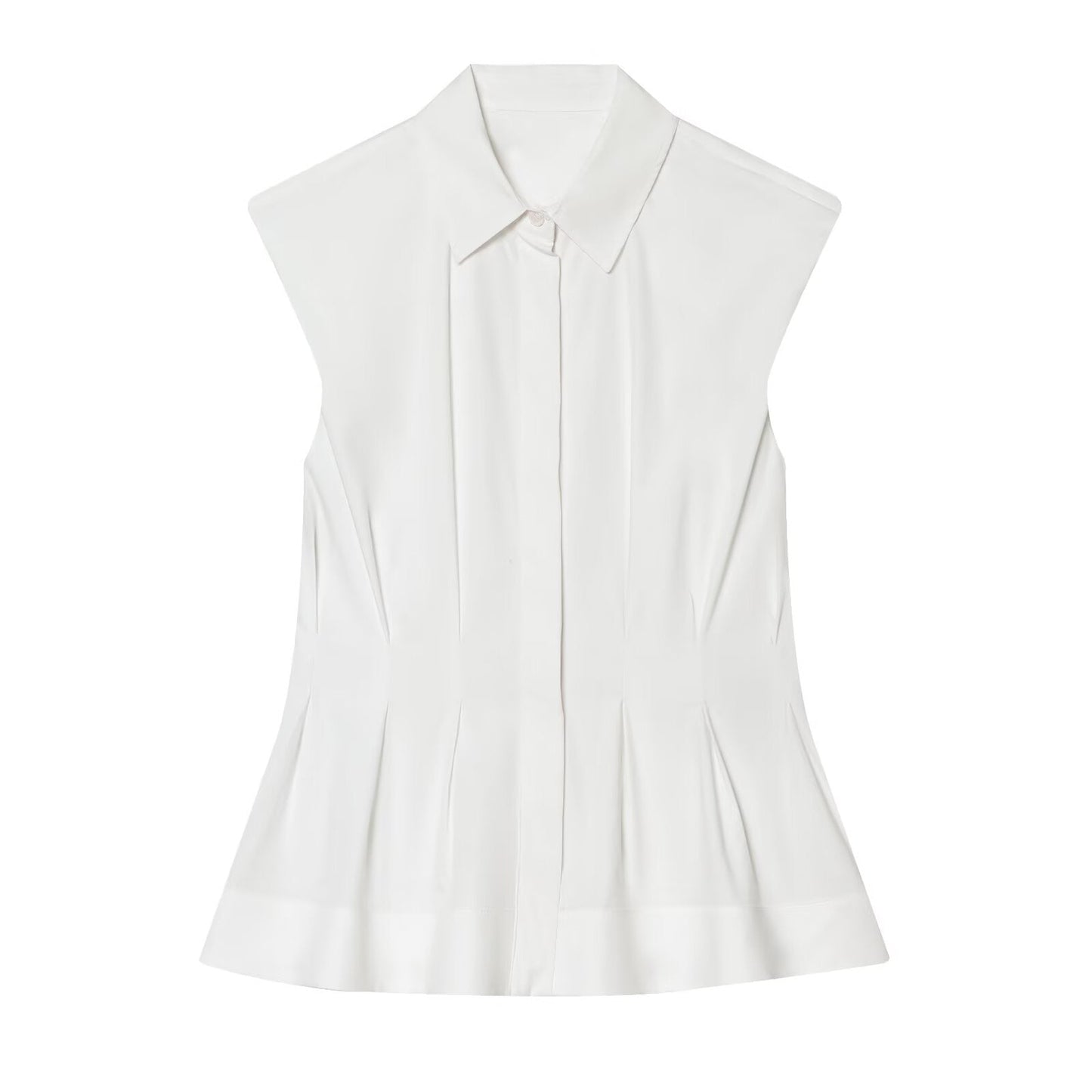 Women's sleeveless pleated button up shirt