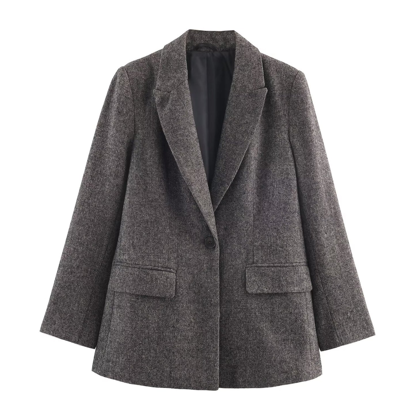 Women's loose herringbone wool blend Blazer Coat