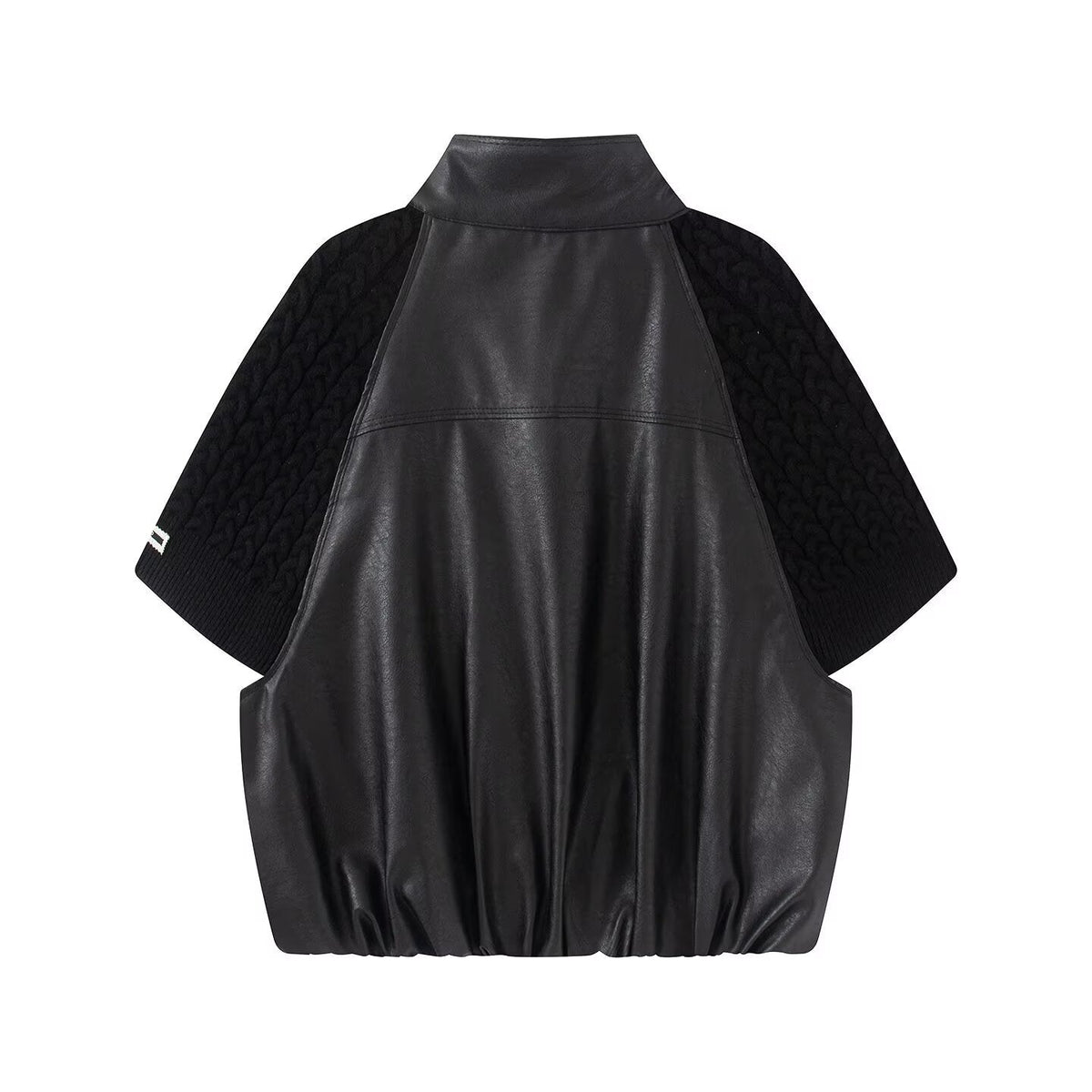 Women's casual knitted patchwork Faux Leather Coat