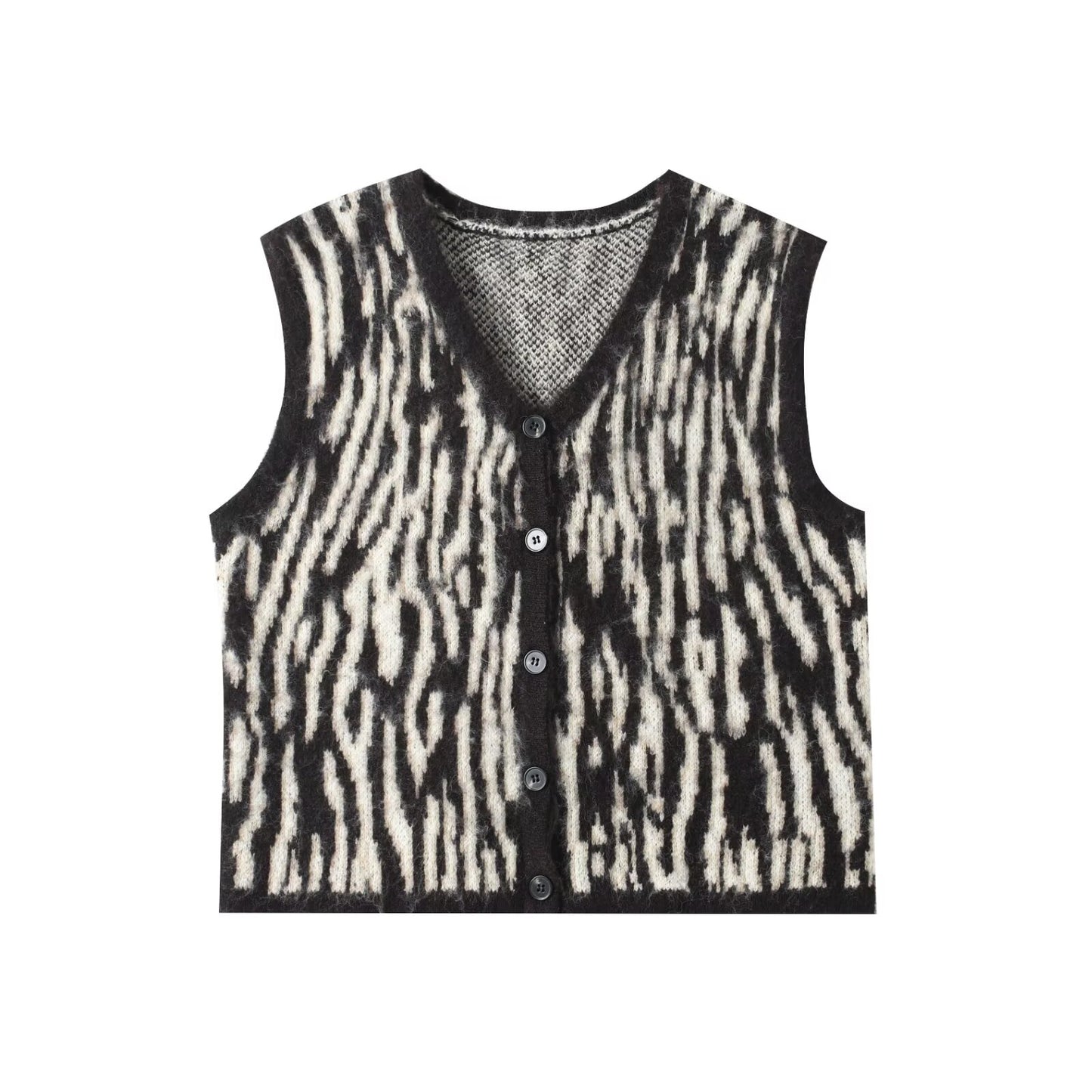 Women's printed striped V-neck knitted vest