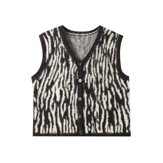 Women's printed striped V-neck knitted vest