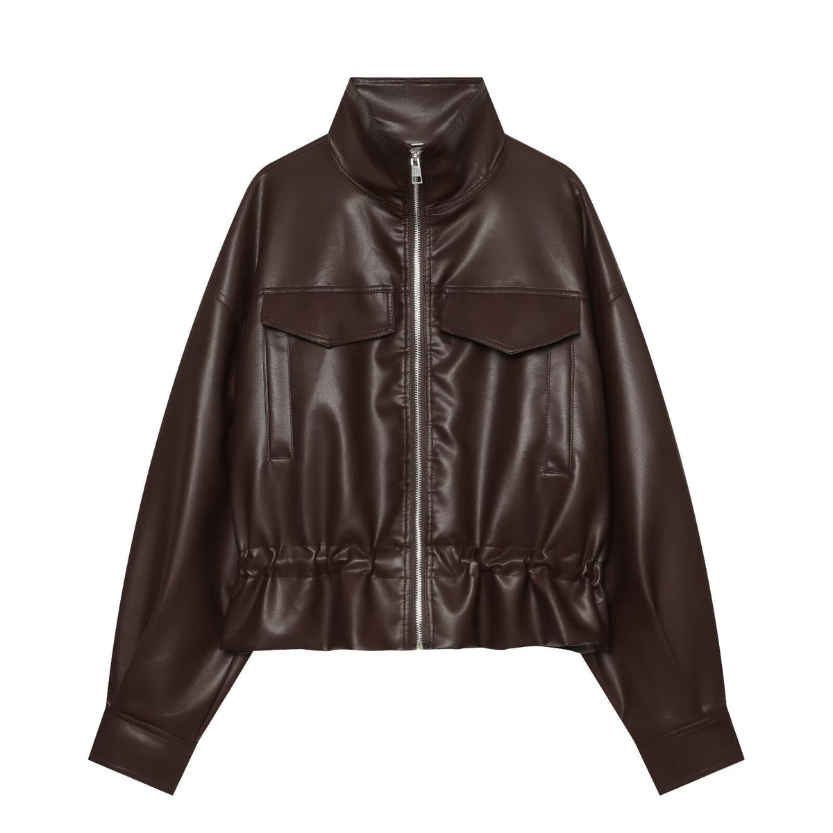 Women's leather effect adjustable waist jacket Coat