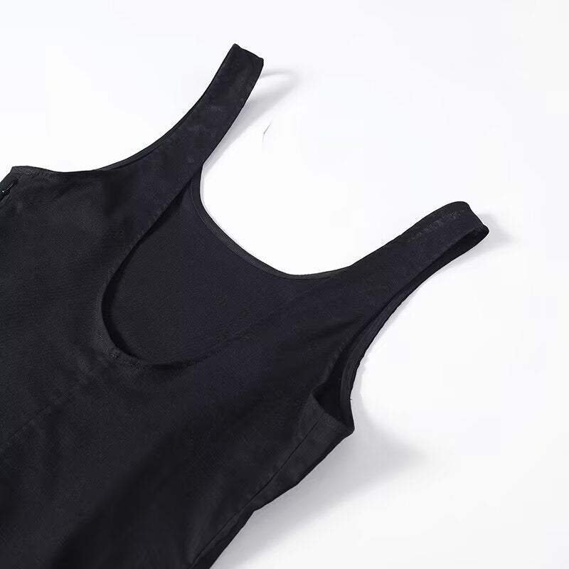 Women's backless linen blended vest style dress