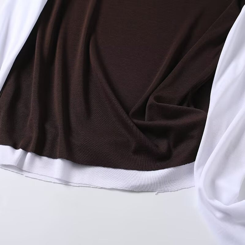 Women's patchwork Fake two styles O Neck T-shirt