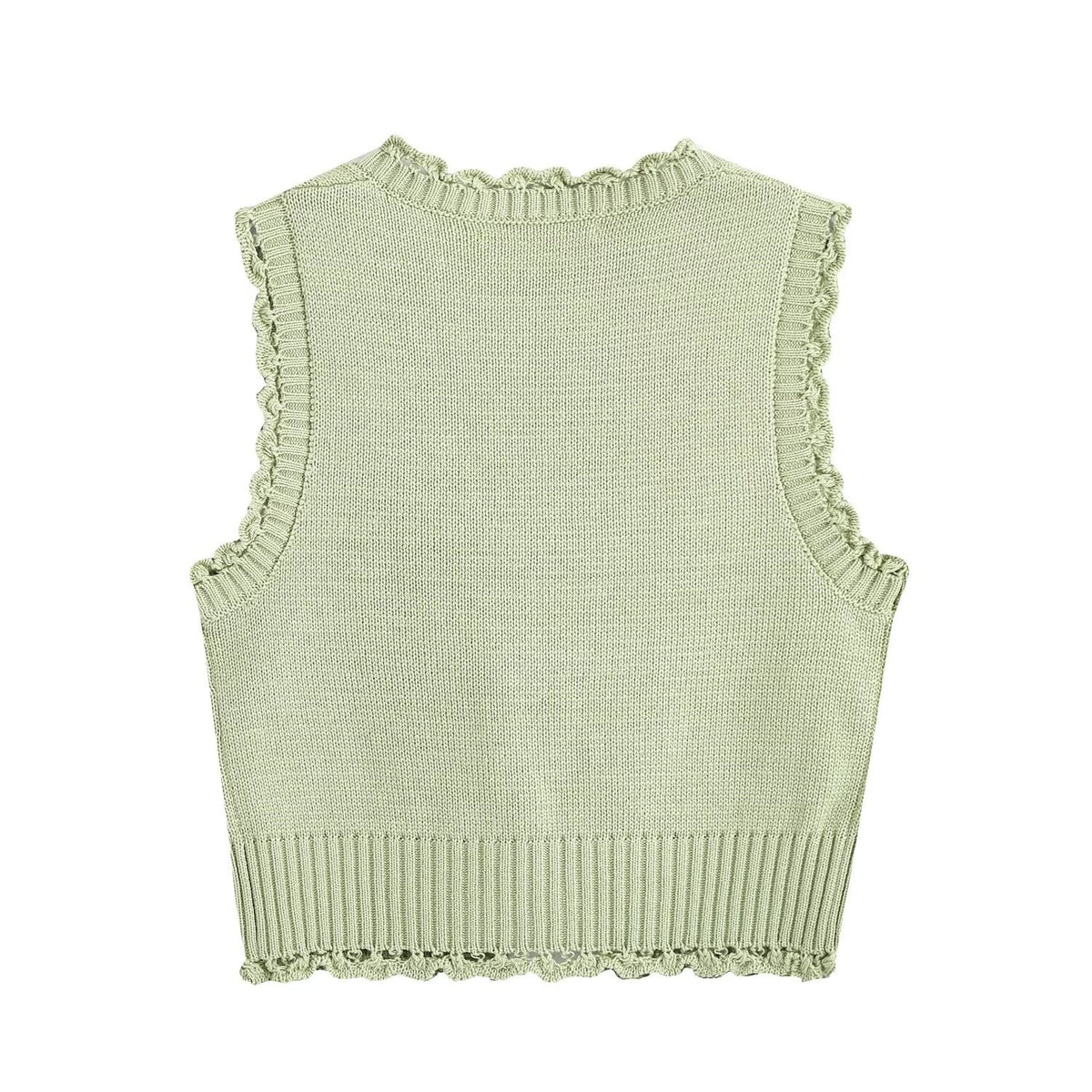 Women's flower decorated U-shaped collar tied knit cardigan