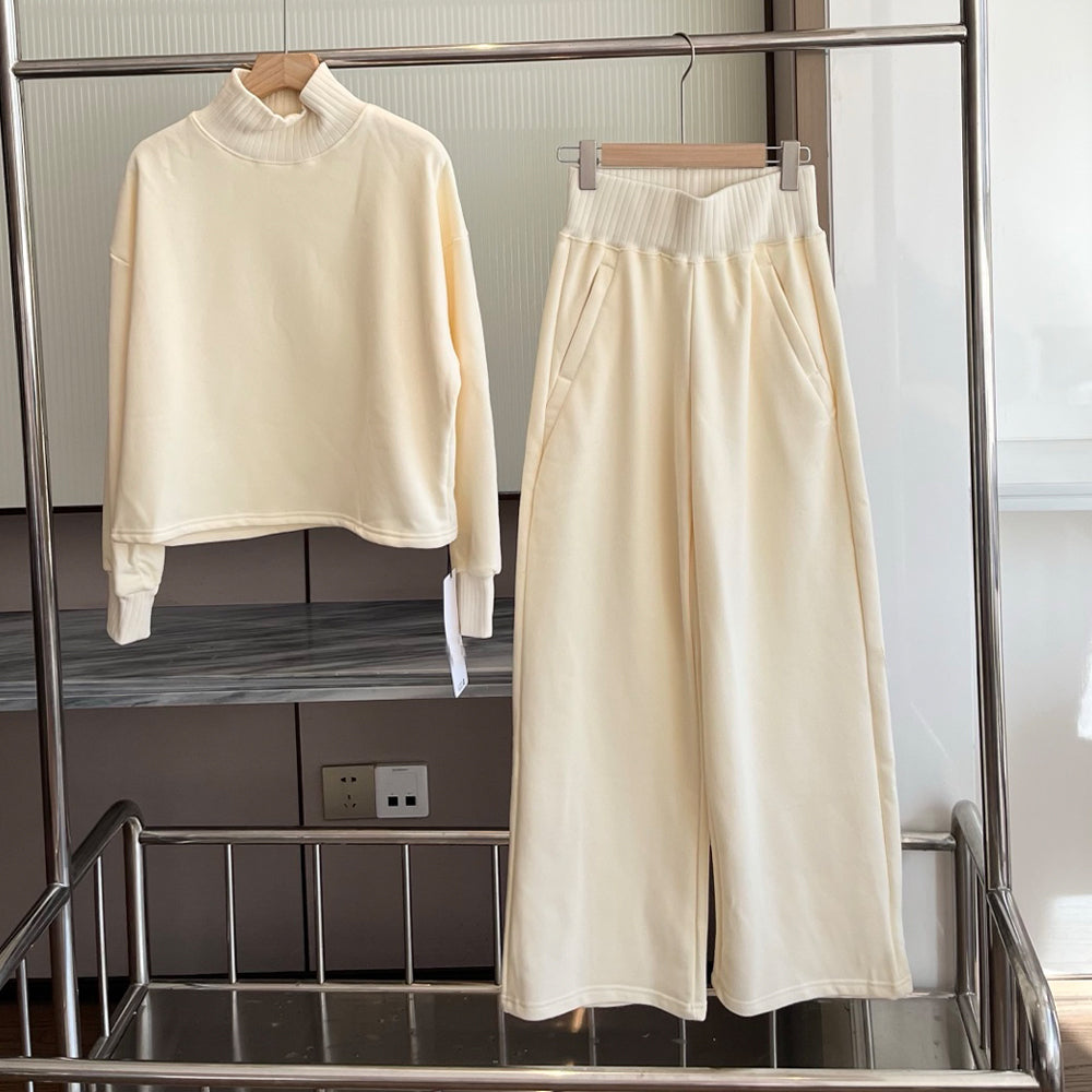 Women's new casual threaded turtleneck jacket threaded trousers suit