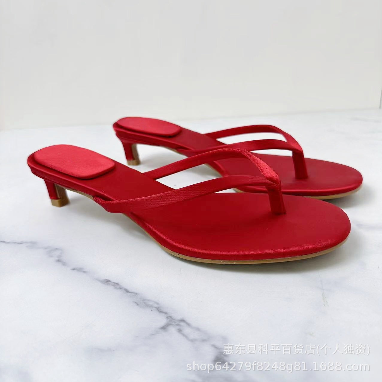 2026 New Women's Shoes Round Toe High Heel Thong Mid-Heel Open Heel Sandals