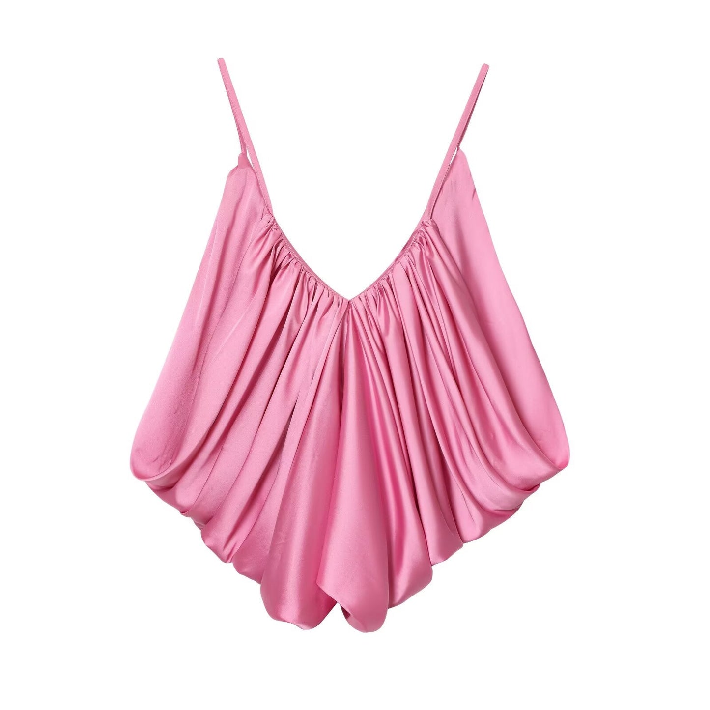 Women's satin textured pleated suspender top