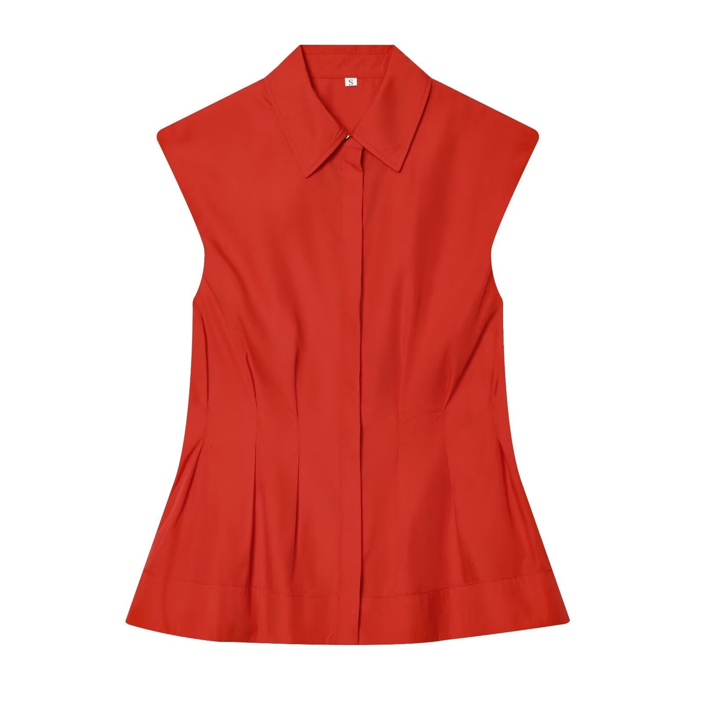 Women's sleeveless pleated button up shirt