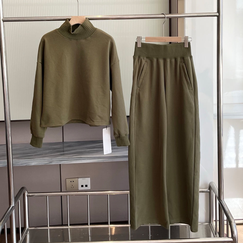 Women's new casual threaded turtleneck jacket threaded trousers suit
