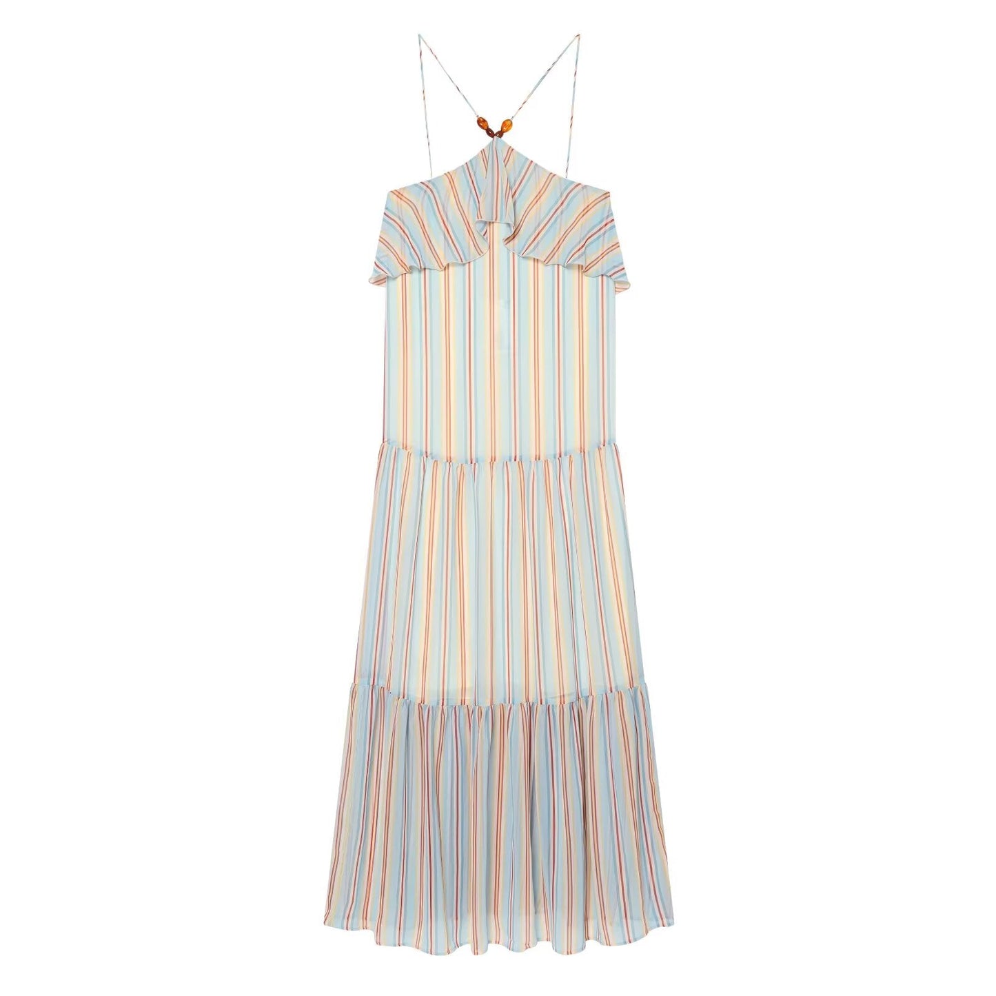 Women's Ruffle edge hanging collar MIDI dress
