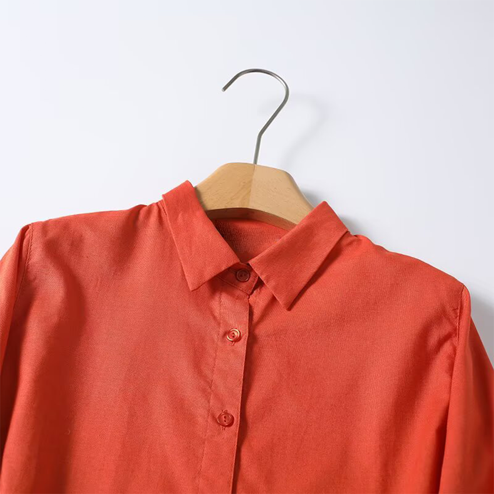 Women's casual linen blended Lapel shirt