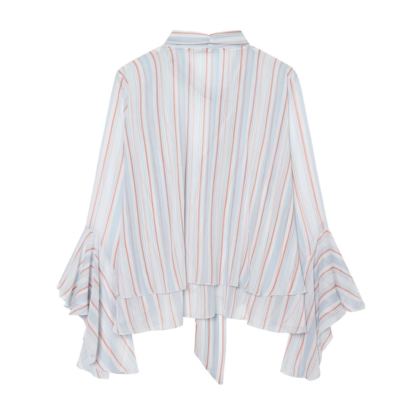 Women's striped ruffle edge ribbon top