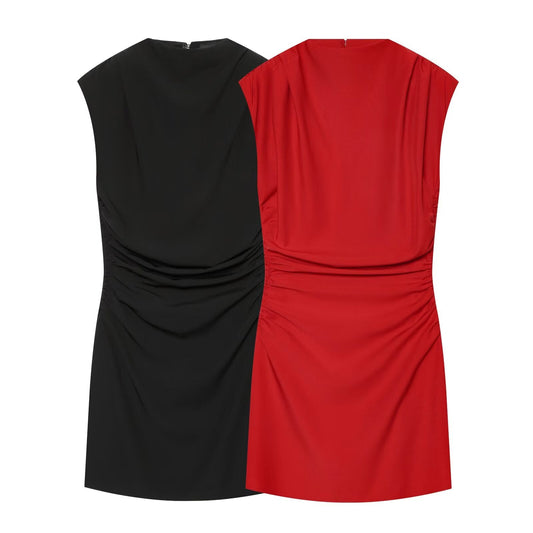 Women's with shoulder pads pleats mini dress