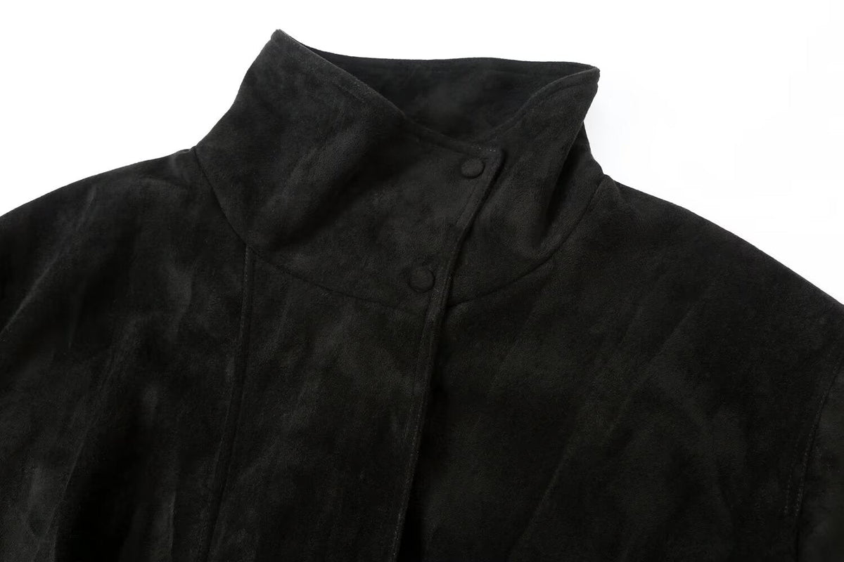 Women's suede textured black pilot jacket Coat