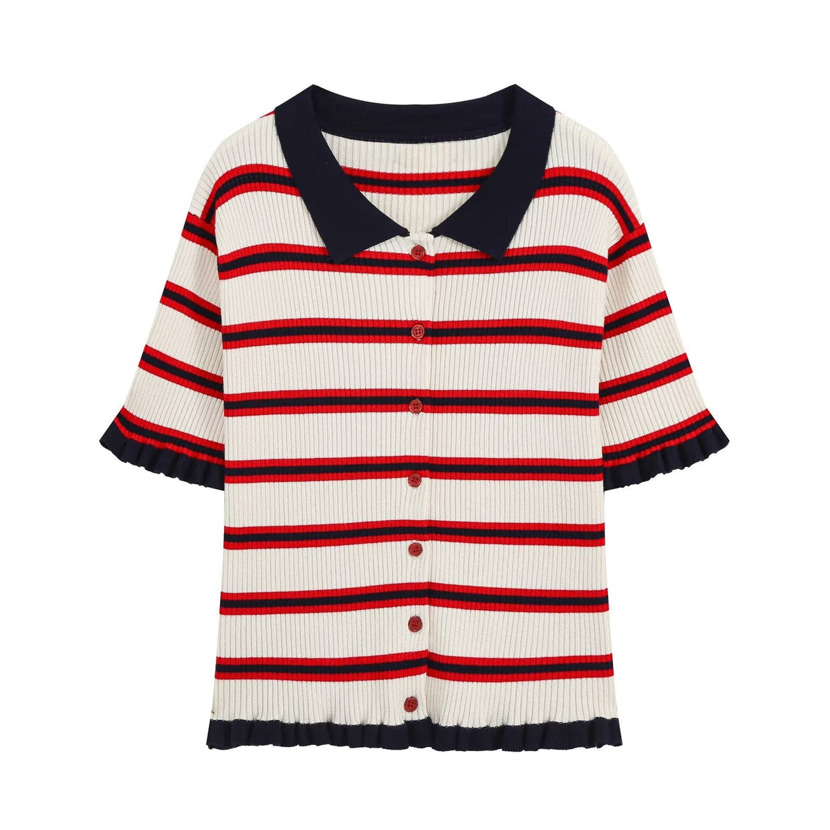 Women's short sleeved striped knitted Coat