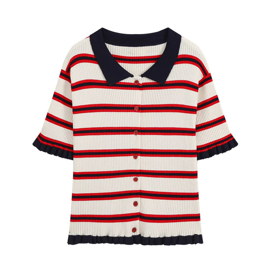 Women's short sleeved striped knitted Coat