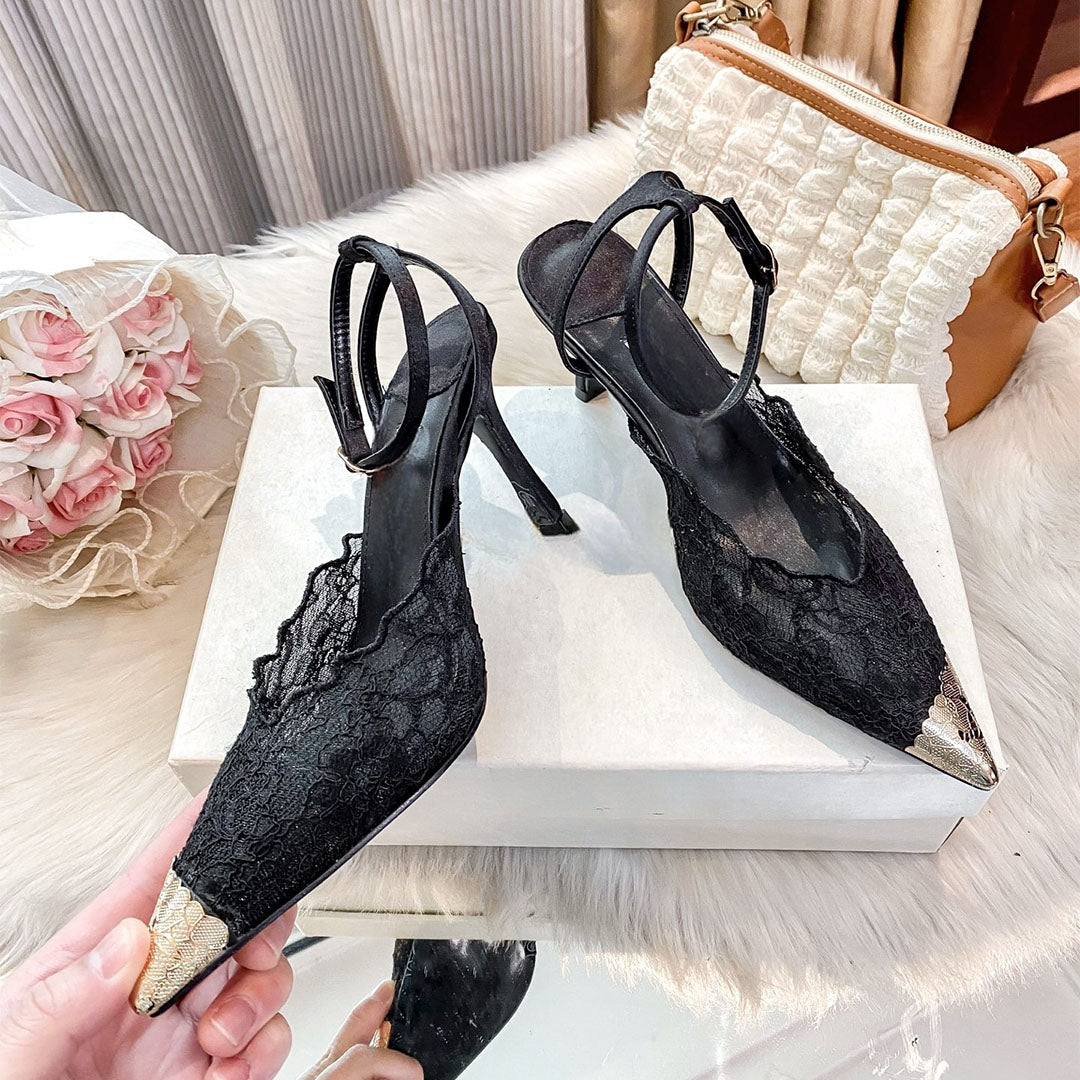 2026 women's new pointed lace high heels With shoe box