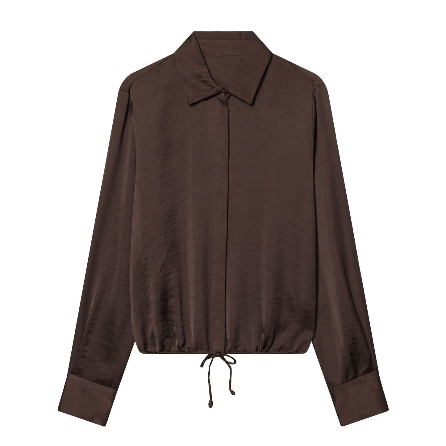 Women's with drawstring satin textured shirt