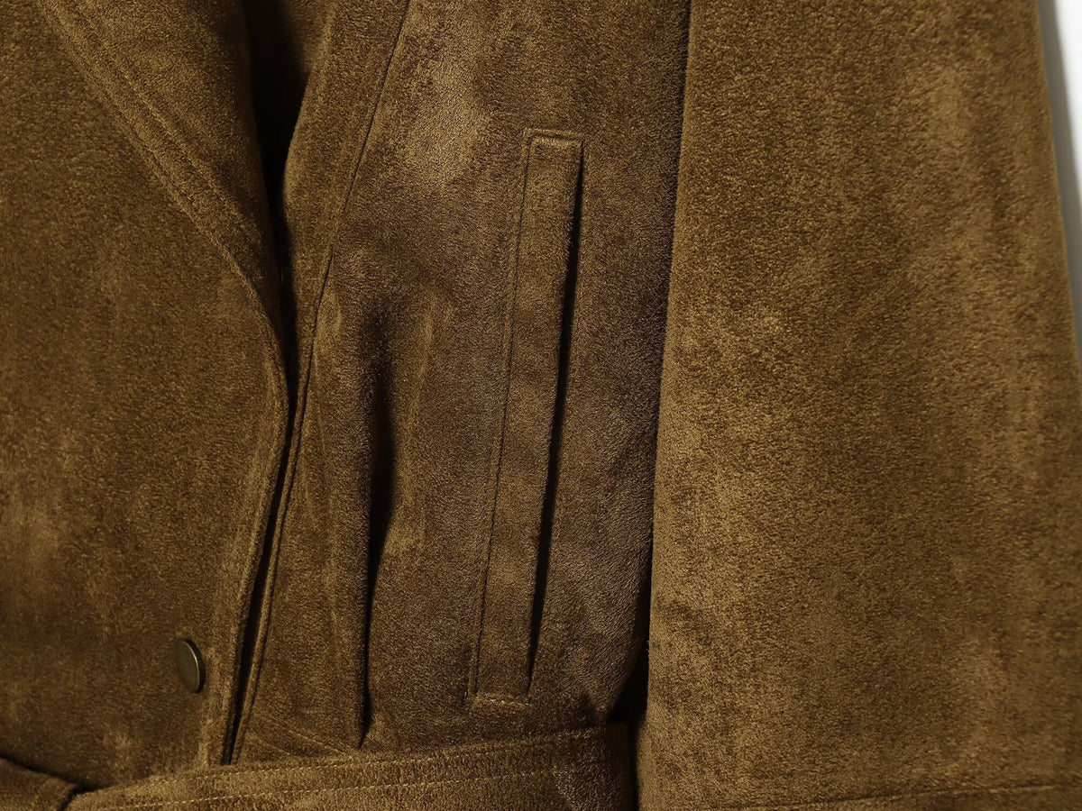 Women's long sleeved Lapel suede textured jacket Coat