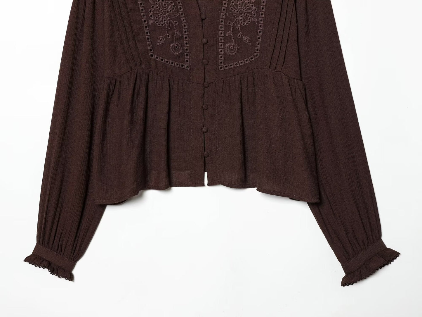 Women's V-neck pleated embroidered shirt