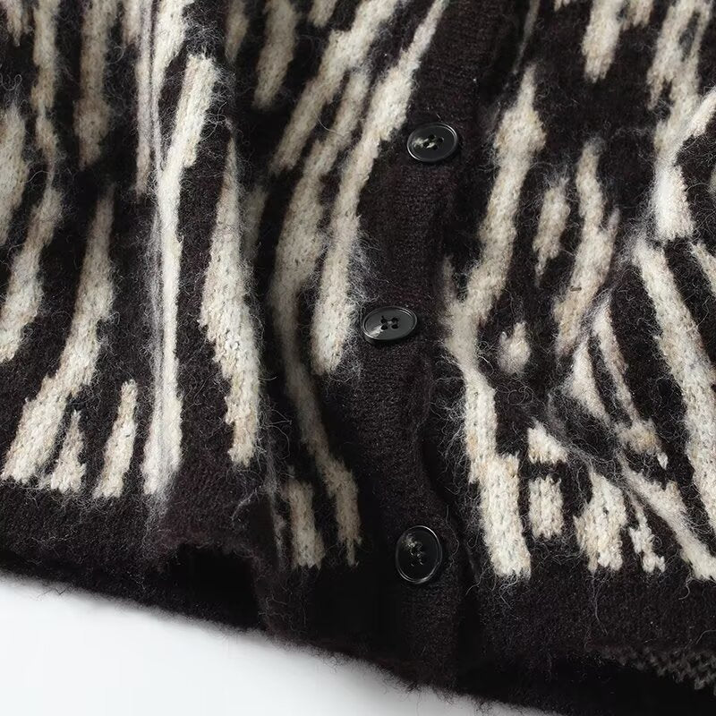 Women's printed striped V-neck knitted vest