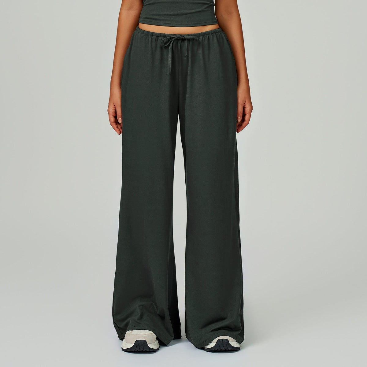 Women's new sanding drooping wide leg elastic drawstring trousers