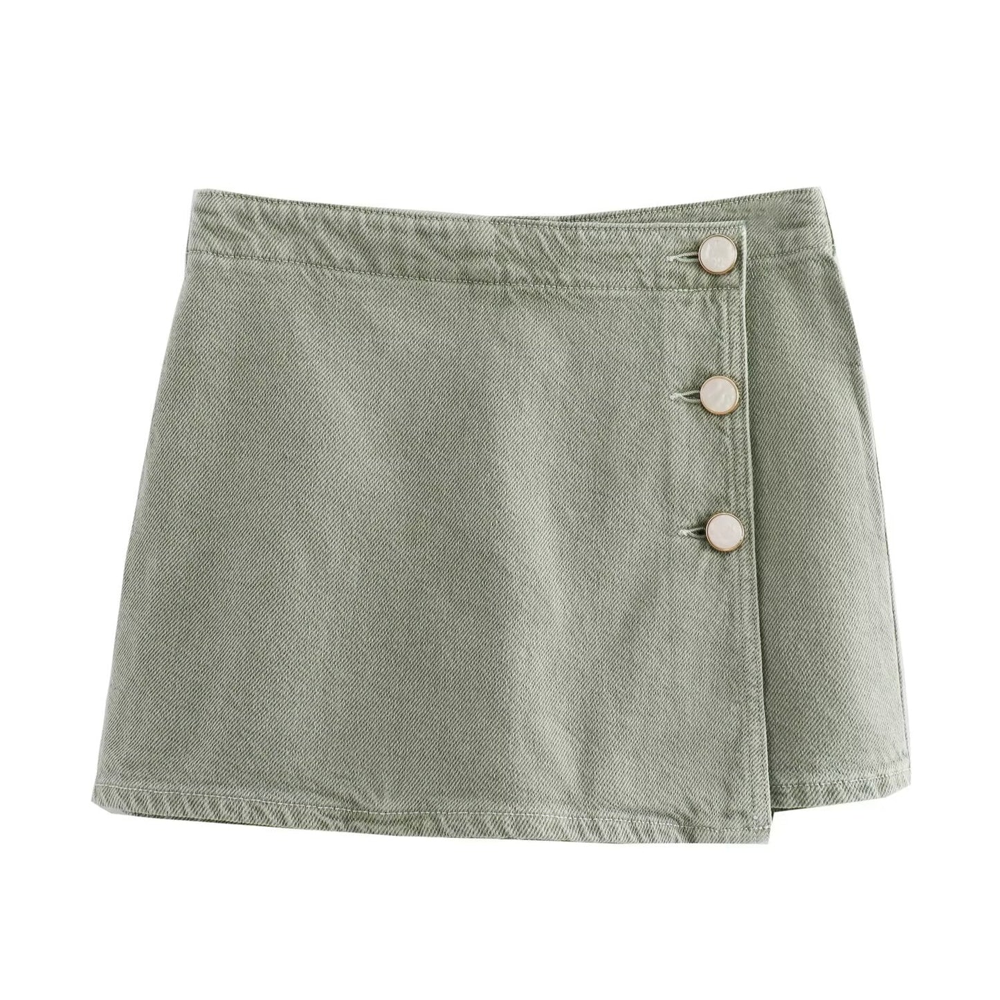 Ladies' new fashion asymmetrical design slim single breasted denim shorts Skirts