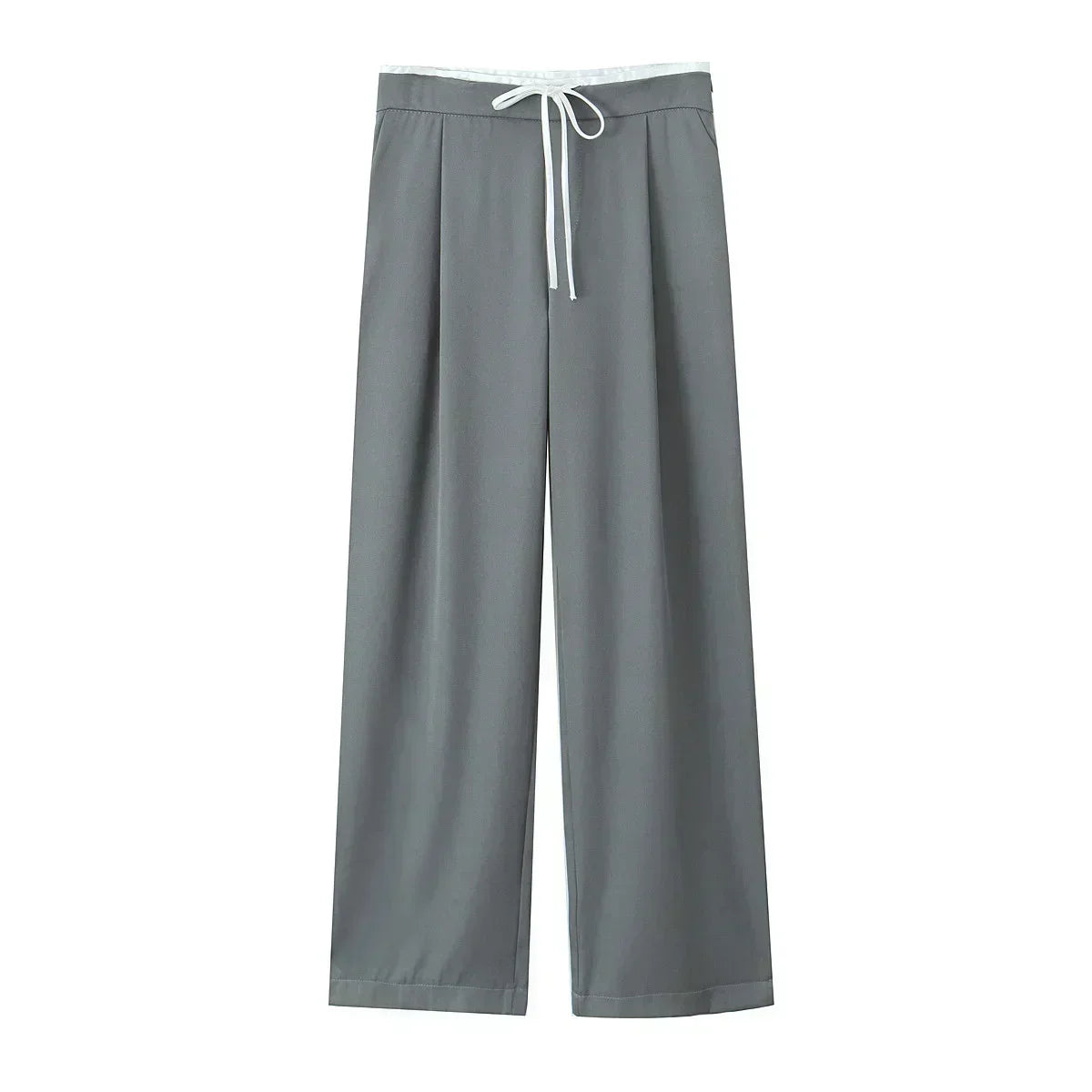 Women's new Fashion double-layer waist strap design casual versatile wide leg pants retro side pocket zipper women's pants