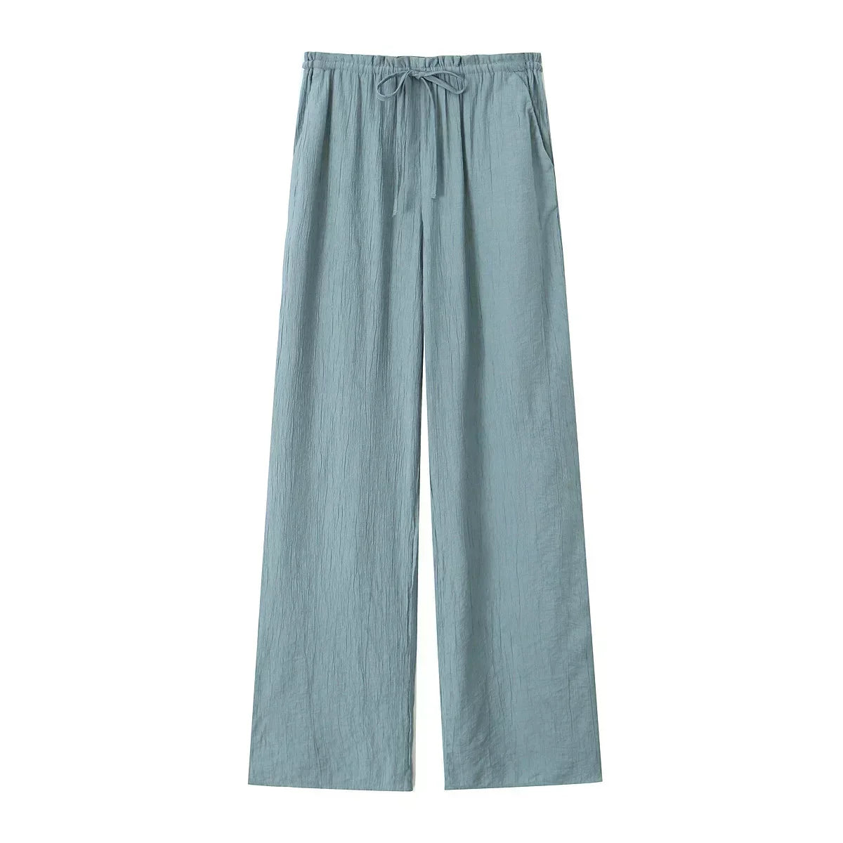 Women's new Chic Fashion loose side pocket pants casual versatile textured pants retro high waisted lace up women's pants