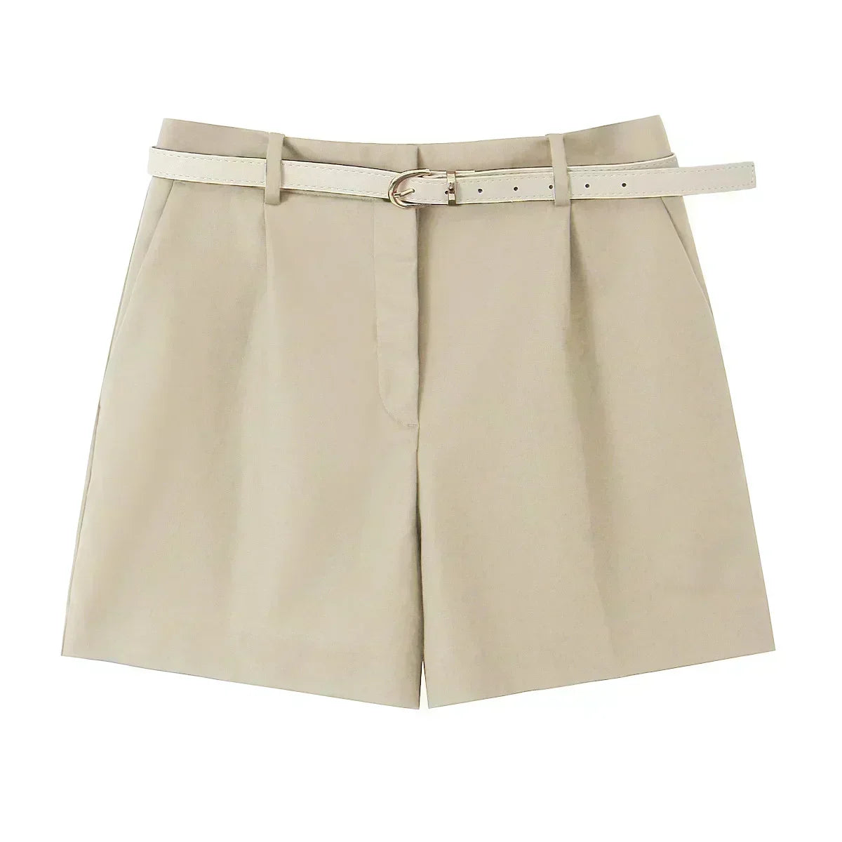 Women's New Chic Fashion Belt Decoration Casual Versatile Pleated Shorts Retro High Waist Side Pocket Women's Shorts