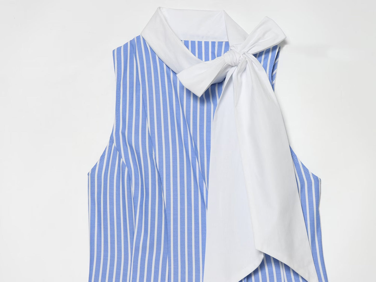 Women's bow decoration striped sleeveless shirt