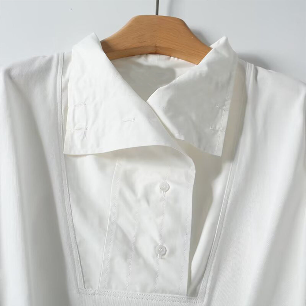 Women's high neck nine quarter sleeve button up shirt