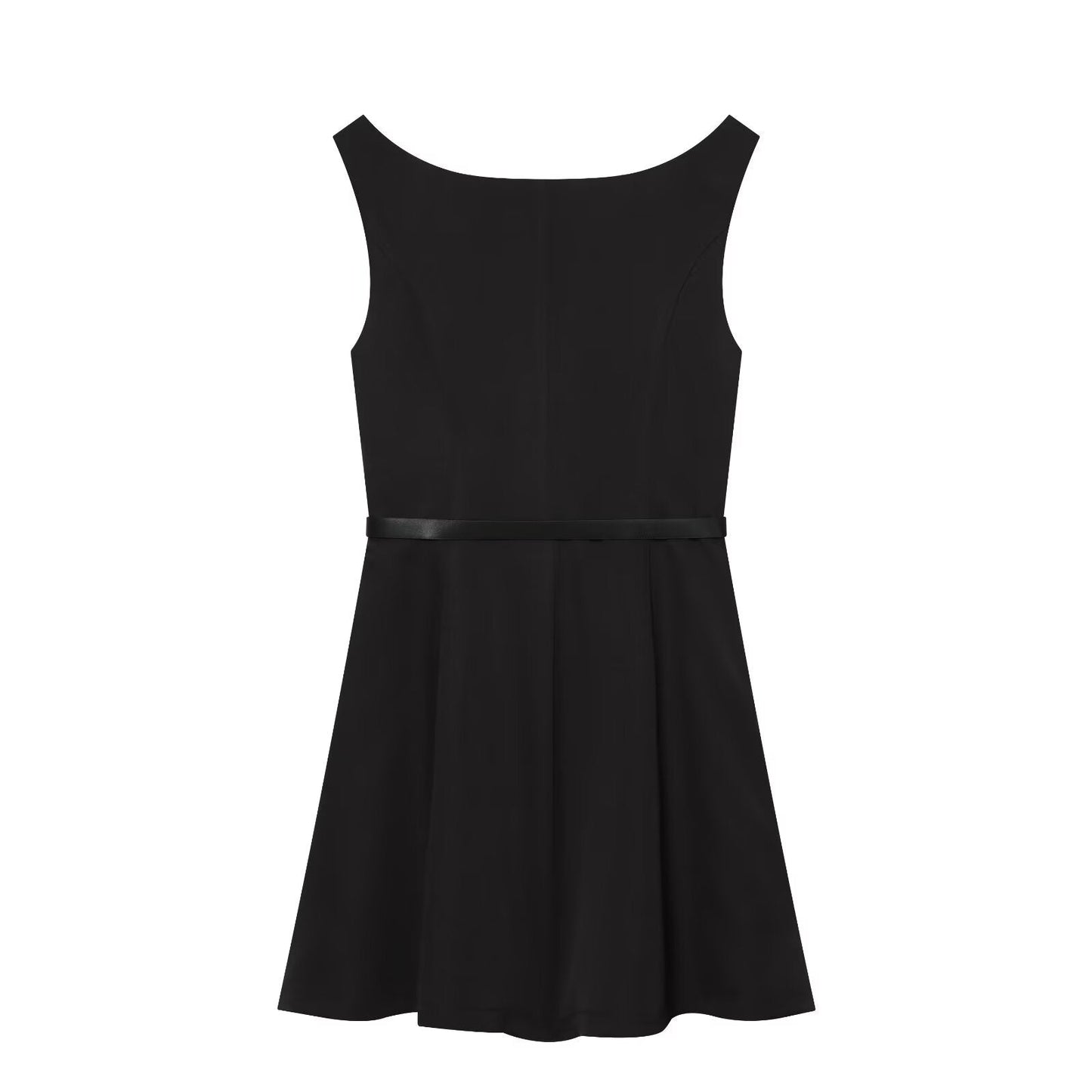 Women's With Belt Black Mini Dress