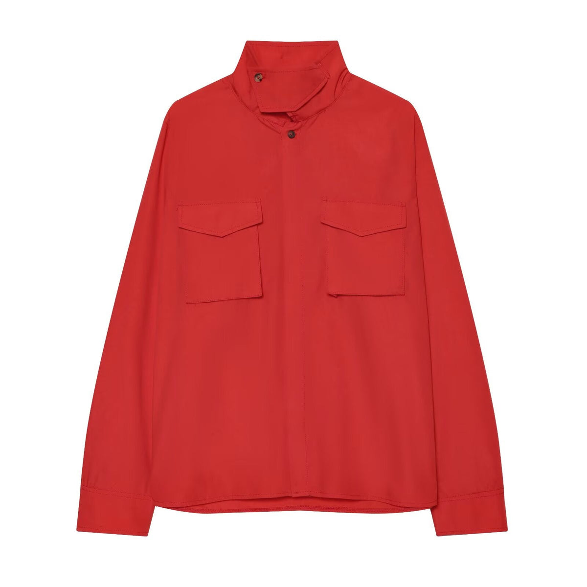 Women's pocket decoration casual stand collar shirt