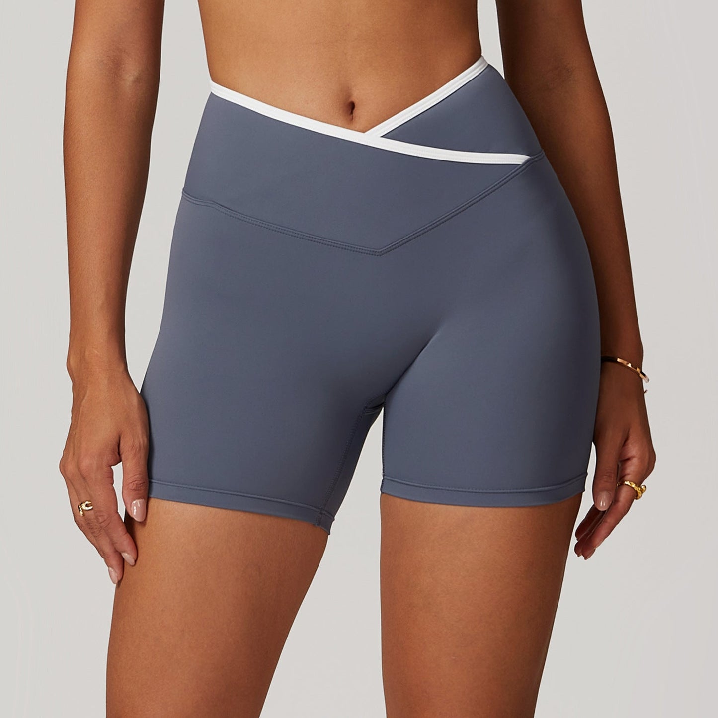 Women's New Fashion Joker Cross High Waist Yoga Tight Nude Hip-lifting Shorts Wearing Fitness Pants.