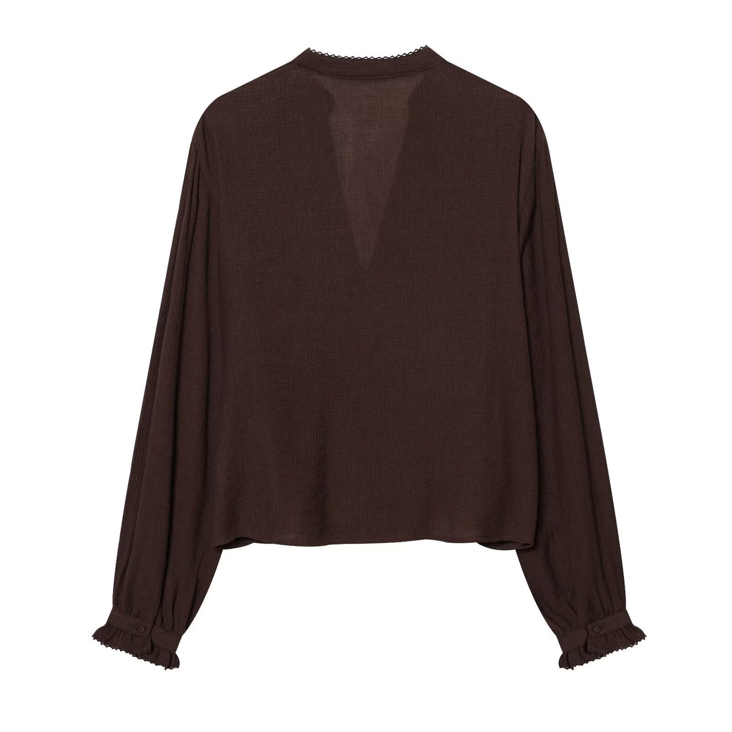 Women's V-neck pleated embroidered shirt