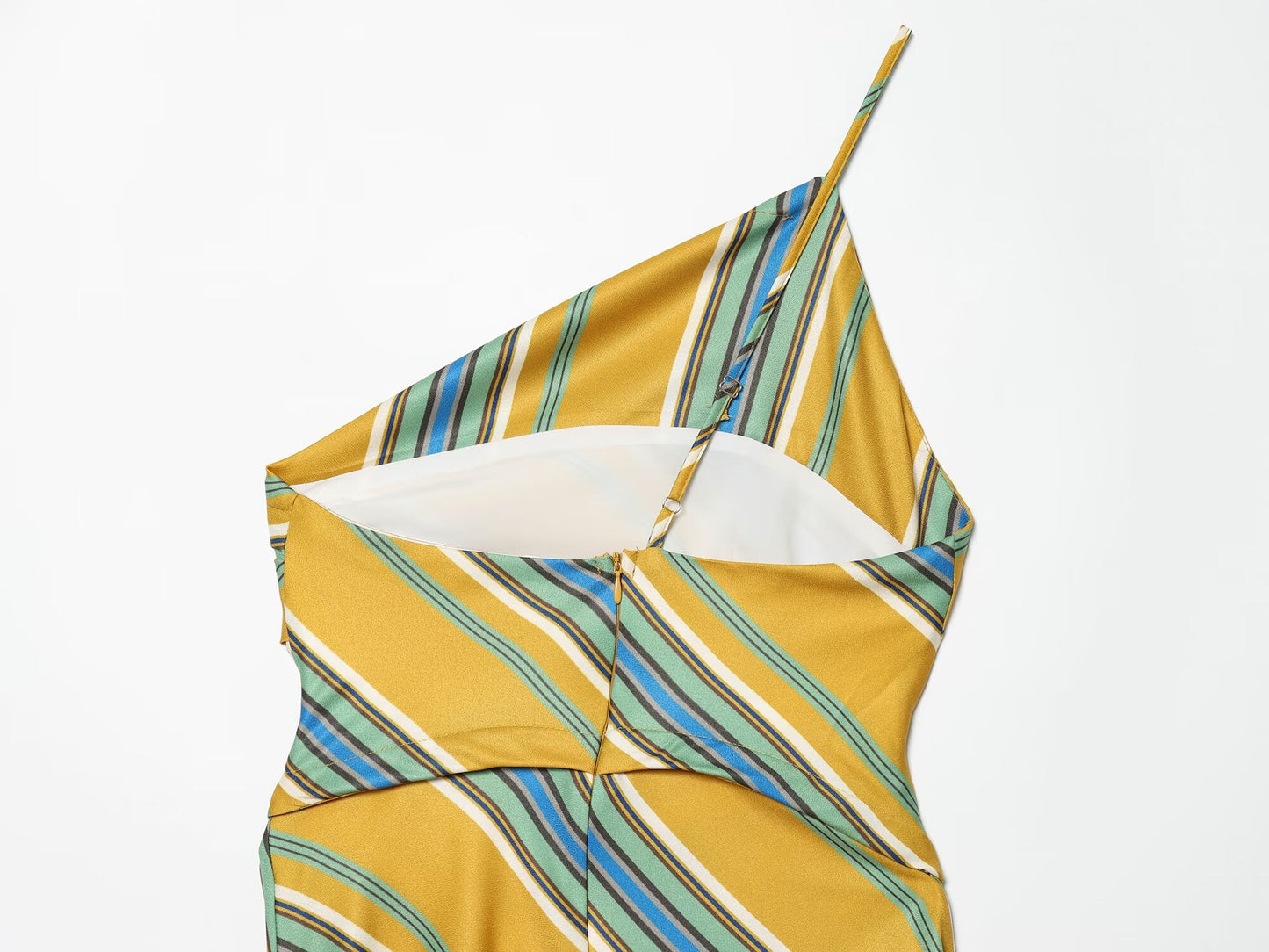 Women's asymmetrical striped suspender MIDI dress