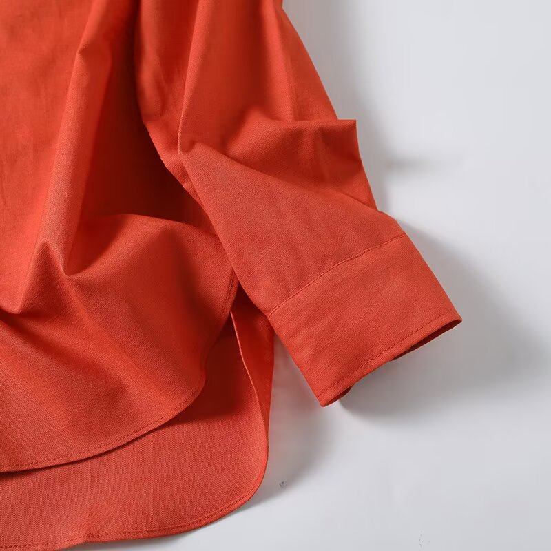 Women's casual linen blended Lapel shirt