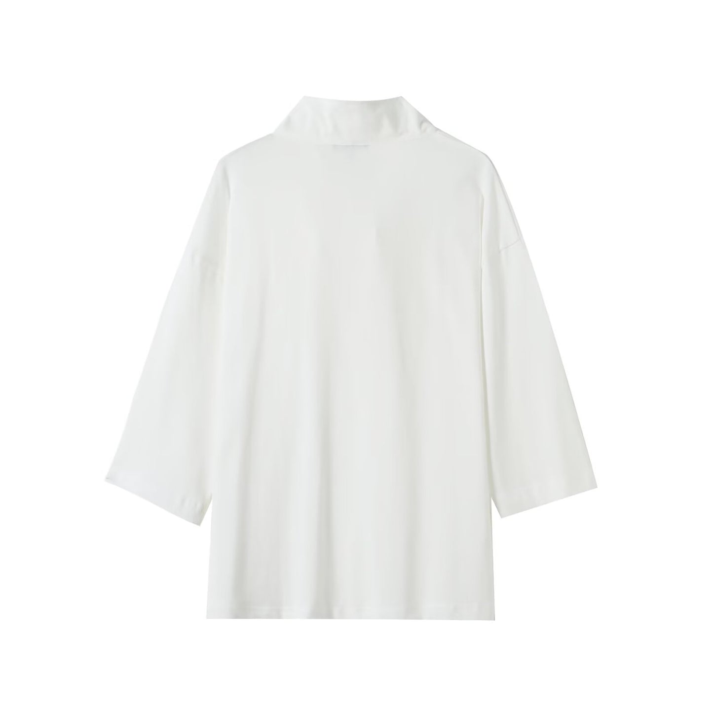 Women's high neck nine quarter sleeve button up shirt