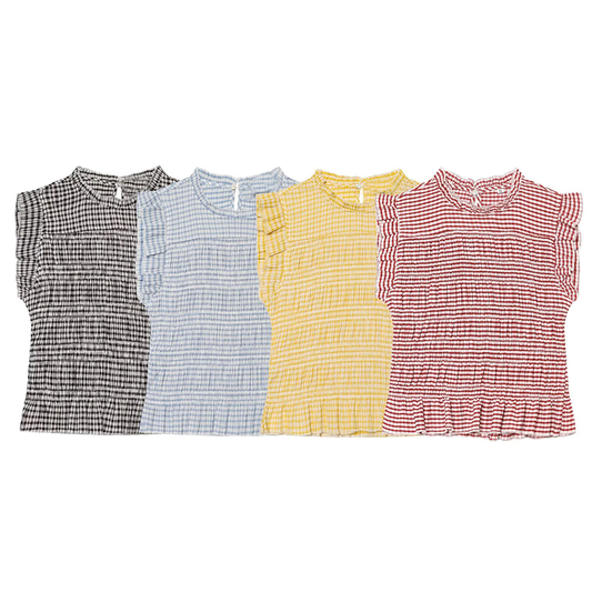 Women's short honeycomb plaid top