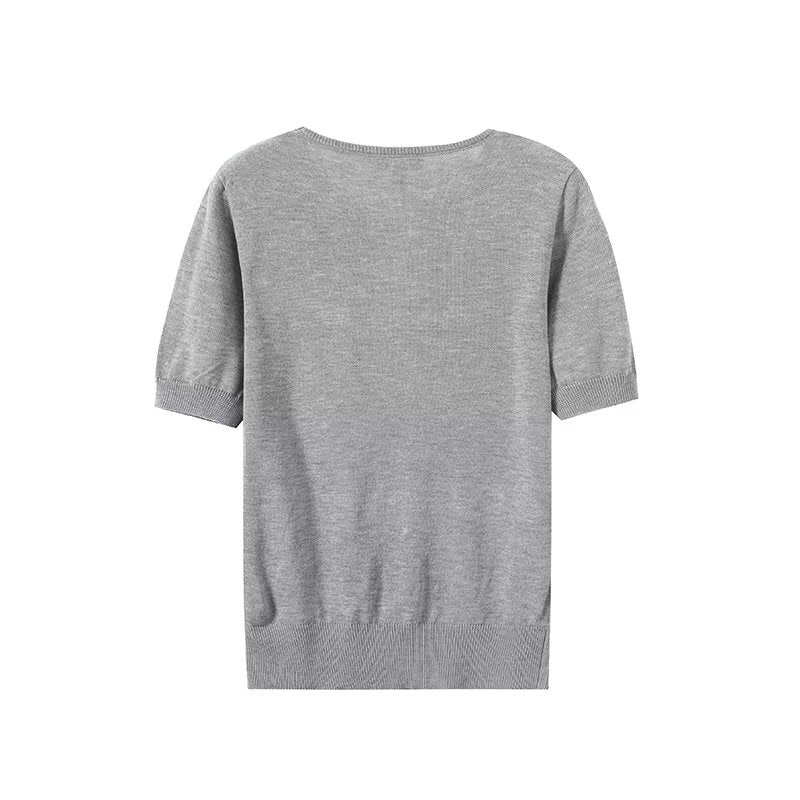 Women's patchwork short sleeved knitted T-shirt top