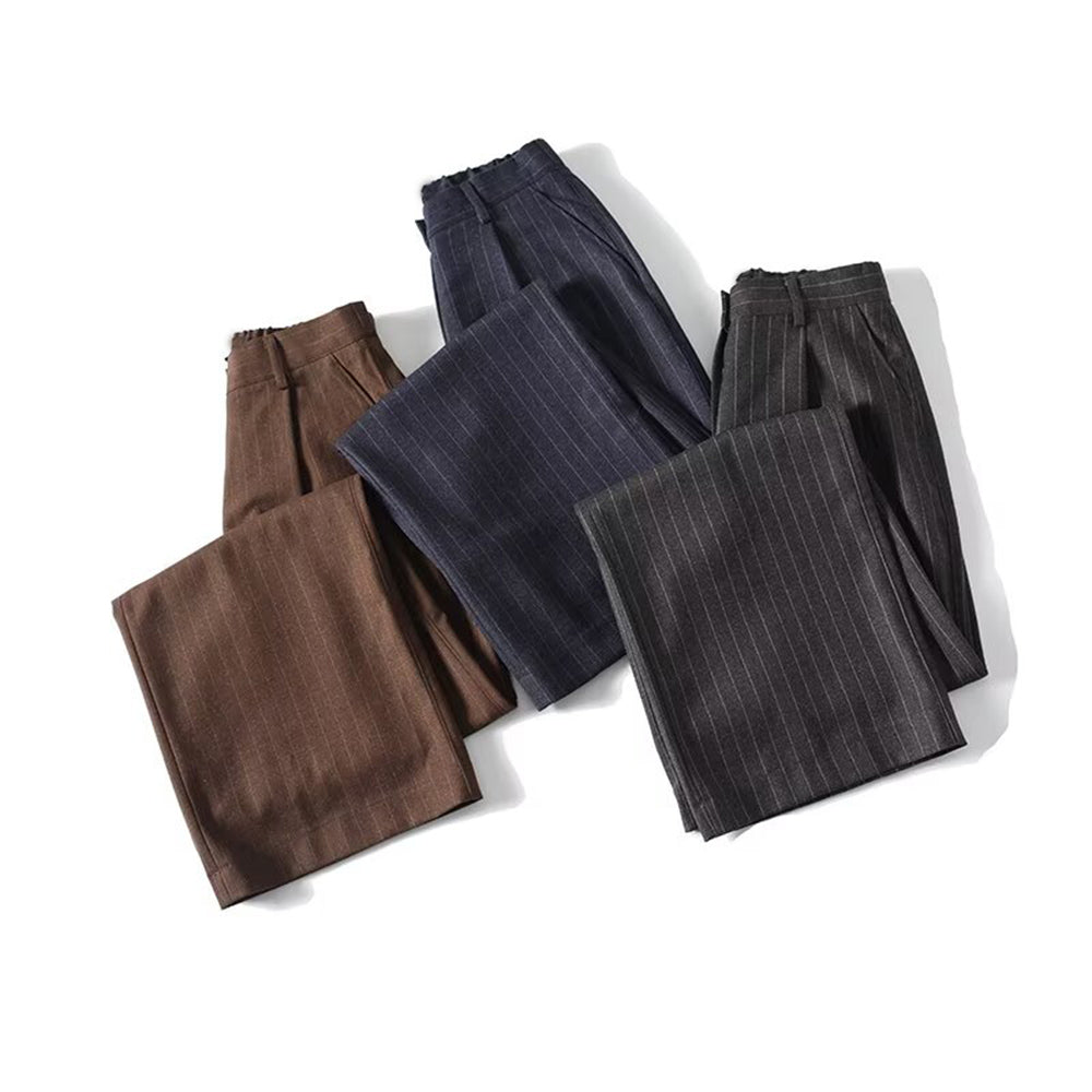 Women's casual versatile Fine striped wide leg pants